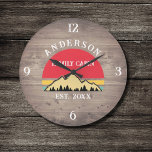 Family Cabin Rustic Retro Trees Family Name  Large Clock<br><div class="desc">Transform your home into a cosy retreat with our Family Cabin Rustic Retro Trees Family Name Large Clock. This charming timepiece brings the rustic beauty of the great outdoors right into your living space. Featuring a vintage-inspired design with rustic retro trees, it adds a touch of nostalgia to any room....</div>