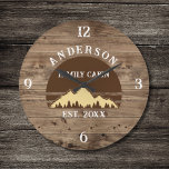 Family Cabin Rustic Retro Trees Family Name  Large Clock<br><div class="desc">Transform your home into a cosy retreat with our Family Cabin Rustic Retro Trees Family Name Large Clock. This charming timepiece brings the rustic beauty of the great outdoors right into your living space. Featuring a vintage-inspired design with rustic retro trees, it adds a touch of nostalgia to any room....</div>