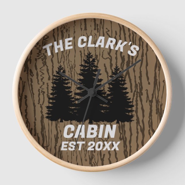 FAMILY CABIN RUSTIC WOOD CUSTOM WALL CLOCK (Front)