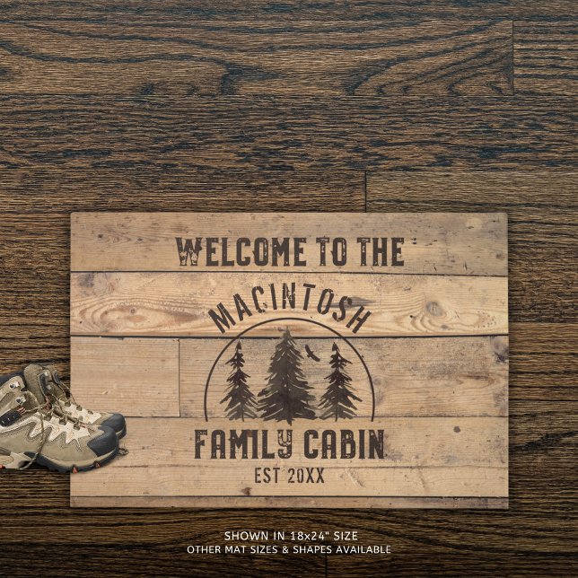 Family Cabin Rustic Wood Family Name Doormat (Creator Uploaded)