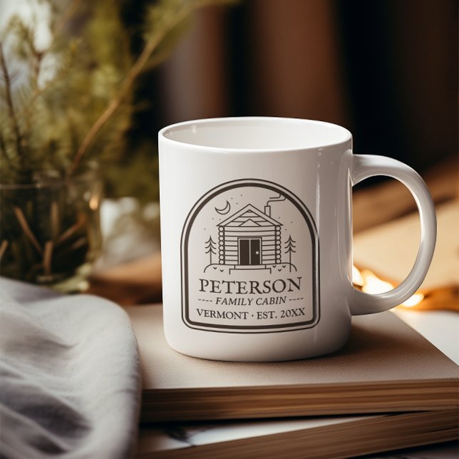 Family Cabin Rustic Wood Personalised Decor Coffee Mug (Custom Family Cabin Decor Personalized Mug Rustic Vintage Retro Forest Pine Trees )