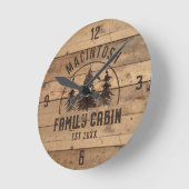 Family Cabin Rustic Wood Personalised Round Clock (Angle)
