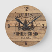 Family Cabin Rustic Wood Personalised Round Clock (Front)