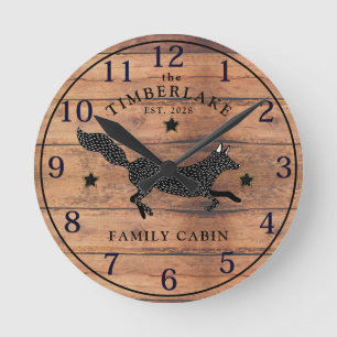 Family Cabin Rustic Wood Personalised Wall Clock