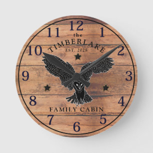 Family Cabin Rustic Wood Personalised Wall Clock