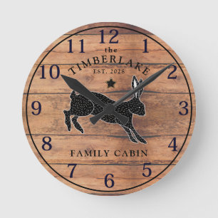 Family Cabin Rustic Wood Personalised Wall Clock