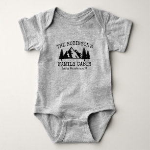 Family Cabin Trees Mountains Silhouette Design Baby Bodysuit