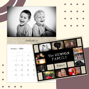Family Calendar 2025 Monthly Photos  Rustic Black