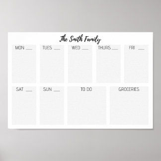 Family Calendar - To do - Groceries - Week Poster