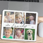 Family Calligraphy 6 Photo Collage Mouse Pad<br><div class="desc">This simple mouse pad offers 6 photos for you to add your favourite pictures of family members. Modern handwriting style calligraphy reads: "Family" Custom text allows you to add your family name and year.</div>