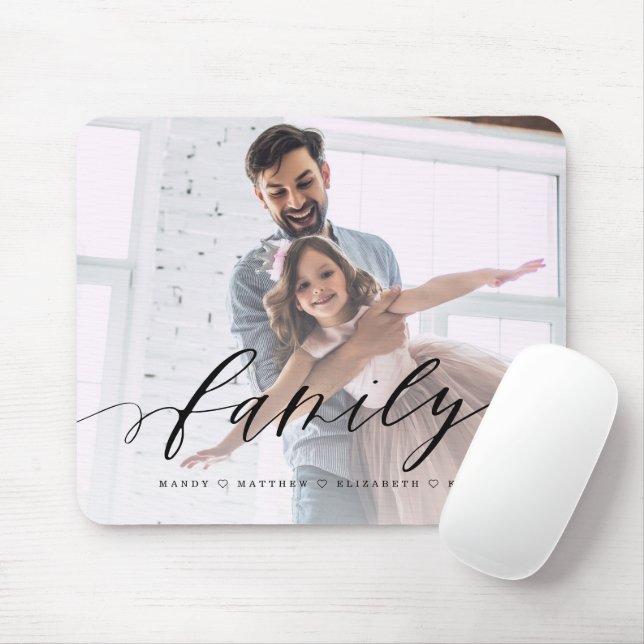 Family Calligraphy Script Overlay Full Photo Mouse Pad (With Mouse)