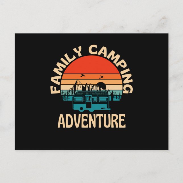 Family Camping Adventure Caravan Postcard (Front)