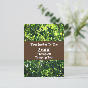 Family Camping Trip Green Leaf Reunion Invitation Postcard