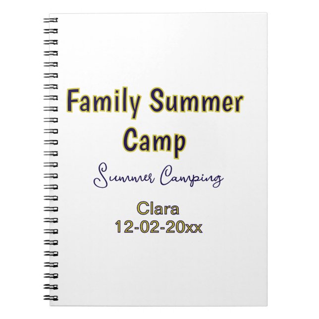 Family camping vacation custom add name dateSummer Notebook (Front)