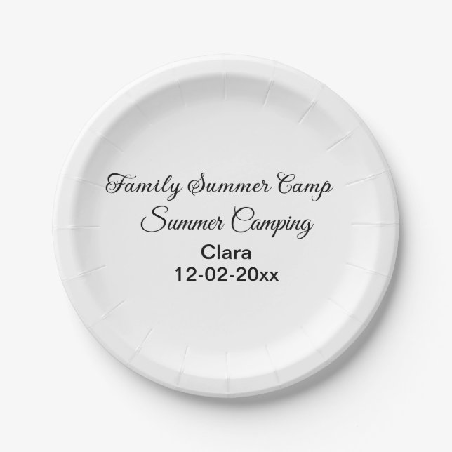 Family camping vacation custom add name dateSummer Paper Plate (Front)