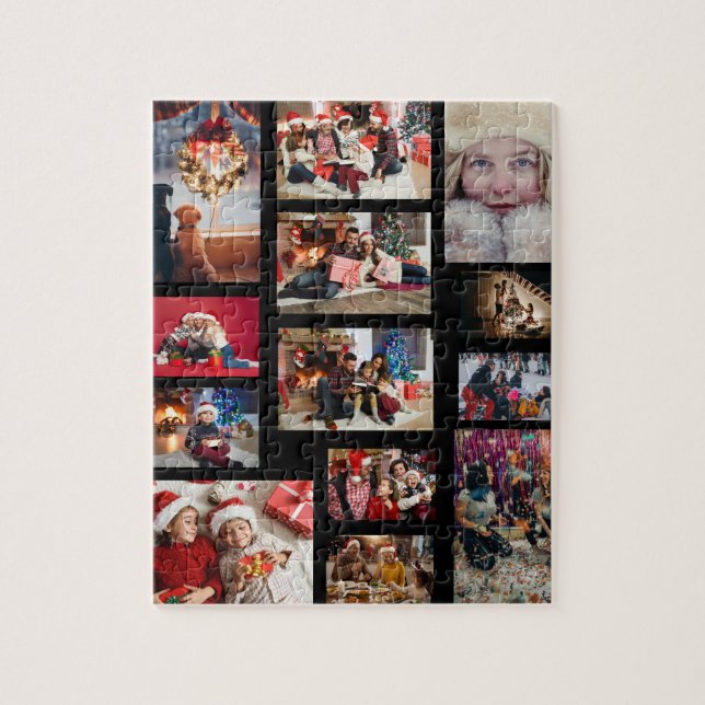 Family Christmas 13 Photo Collage Black Jigsaw Puzzle (Vertical)