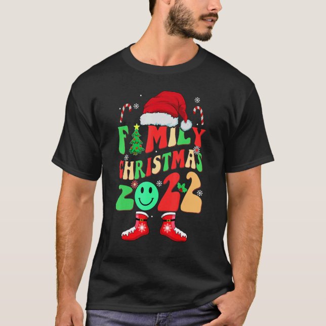 family christmas 2022 groovy Pajama matching Santa T-Shirt (Front)
