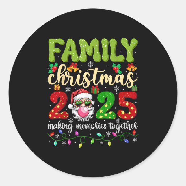 Family Christmas 2025 Funny Xmas Tees Matching Squ Classic Round Sticker (Front)