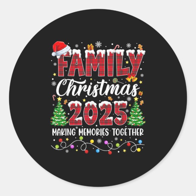 Family Christmas 2025 Matching Squad Santa Red Pla Classic Round Sticker (Front)