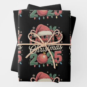 Family Christmas 2025 Matching Xmas Holiday Wrapping Paper Sheet