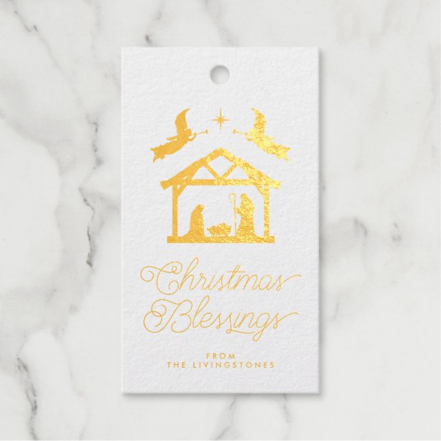 Family Christmas Blessings Nativity  Gift Tags (Front)
