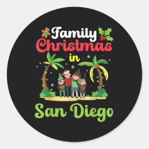 Family Christmas Celebrate In San Diego With Tropi Classic Round Sticker