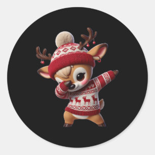 Family Christmas Dabbing Reindeer Xmas Deer Kids G Classic Round Sticker