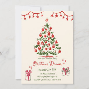 Family Christmas Dinner Hand drawn pine tree Announcement