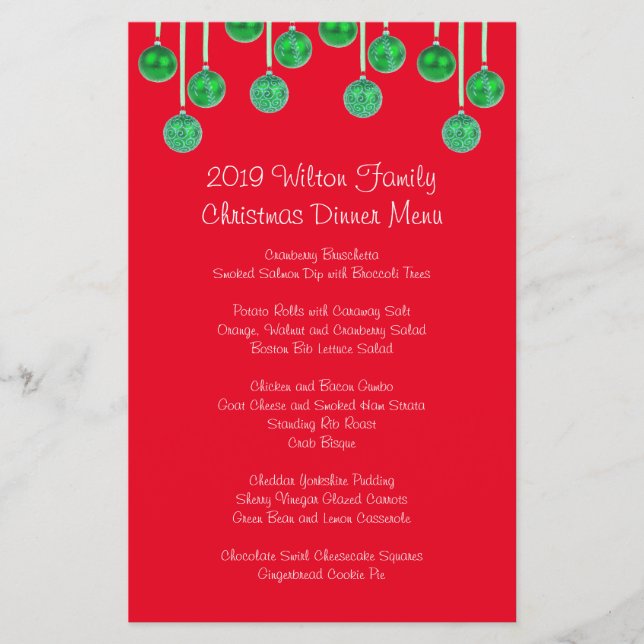 Family Christmas Dinner Menu Keepsake (Front)