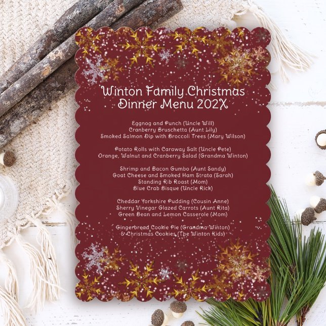 Family Christmas Dinner Menu Snowflakes Flyer Invitation (Creator Uploaded)