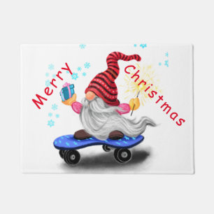 Family Christmas Doormat Skater Gnome with Gifts