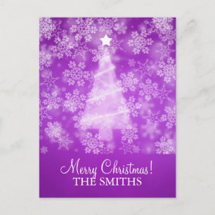 Family Christmas Falling Snowflakes Purple Holiday Postcard