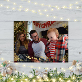 Family Christmas Foil Post Card with elegant frame