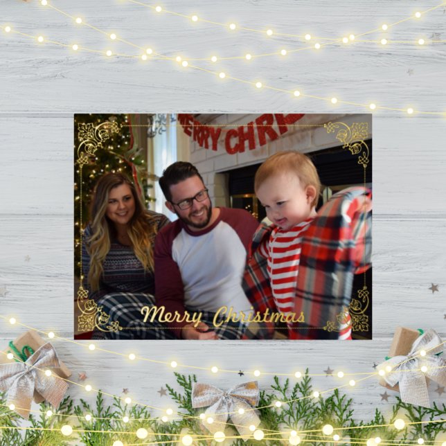 Family Christmas Foil Post Card with elegant frame (Creator Uploaded)