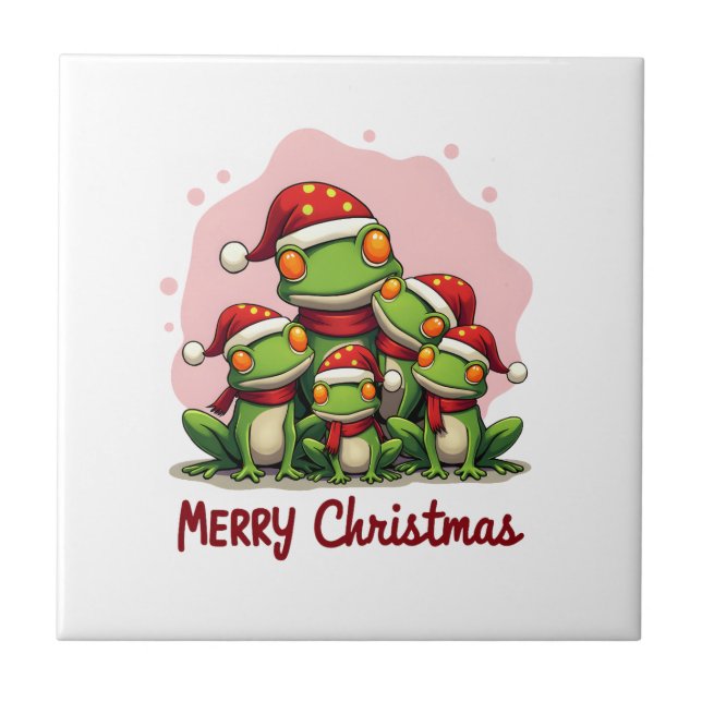 Family christmas frogs (1) ceramic tile (Front)