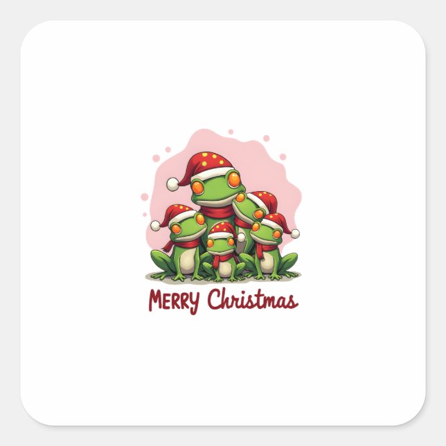 Family christmas frogs (1) square sticker (Front)