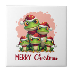 Family christmas frogs (3) ceramic tile