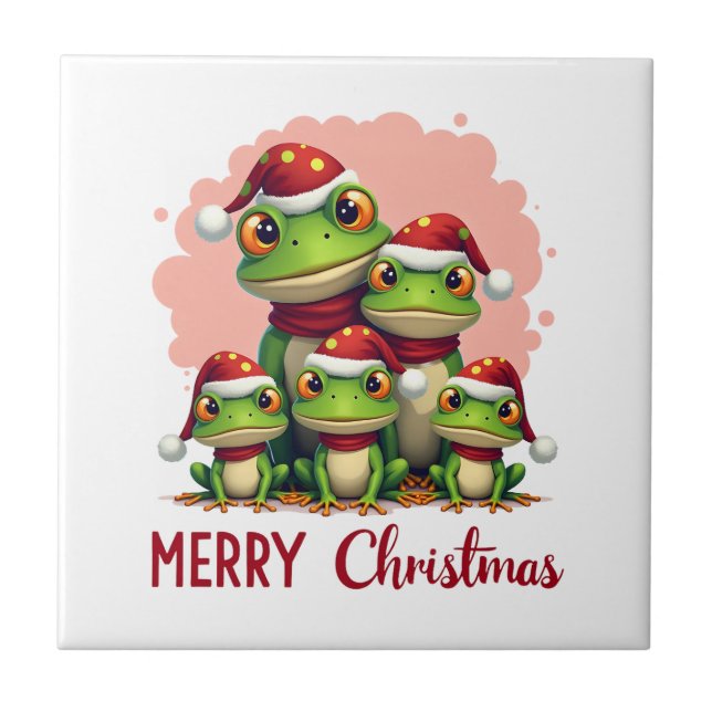 Family christmas frogs (3) ceramic tile (Front)