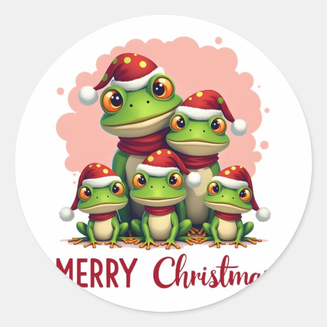 Family christmas frogs (3) classic round sticker (Front)