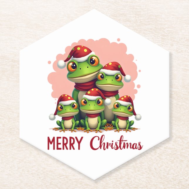 Family christmas frogs (3) paper coaster (Front)