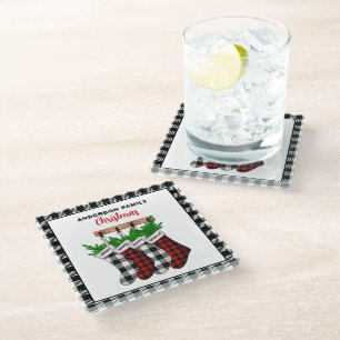 Family Christmas Glass Coaster