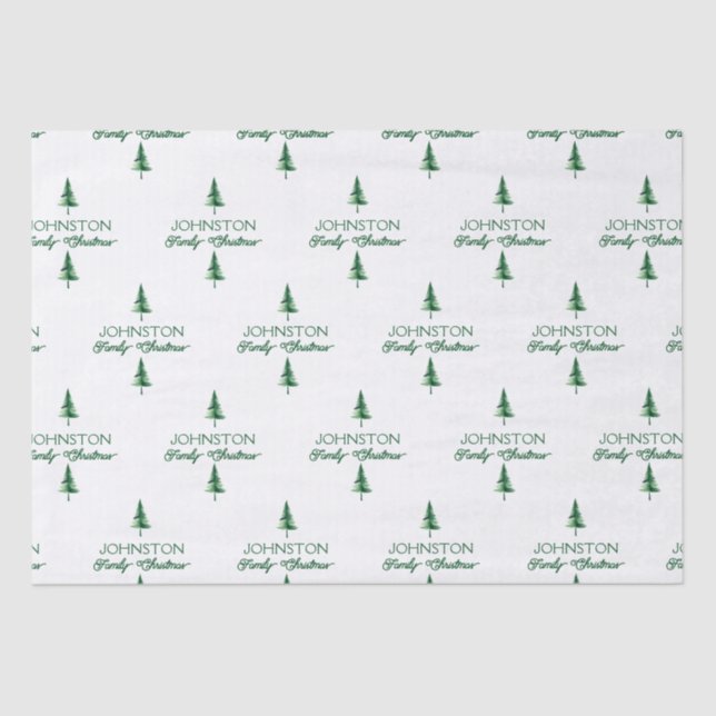 Family Christmas Green Watercolor Pine Tree Tissue Paper (Front)