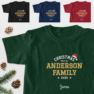 Family Christmas Holiday Custom Name Green Gold T-Shirt
