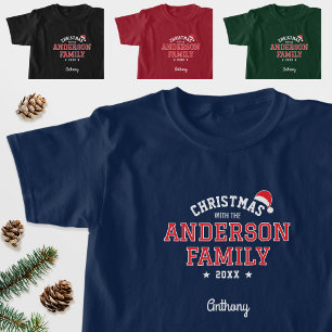 Family Christmas Holiday Custom Name Navy Red T-Shirt
