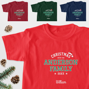 Family Christmas Holiday Custom Name Red Green T-Shirt