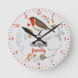 Family Christmas Holidays Rustic Cabin Round Clock