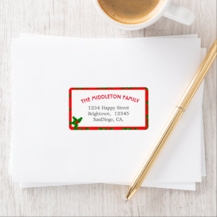 Family Christmas Holly Fun Red Border Label
