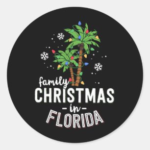 Family Christmas In Florida Palm Trees Xmas Beach Classic Round Sticker