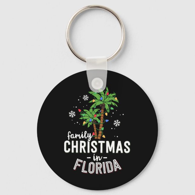 Family Christmas In Florida Palm Trees Xmas Beach  Key Ring (Front)