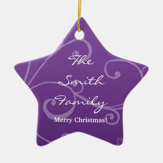 Family Christmas in purple Ceramic Tree Decoration (Front)